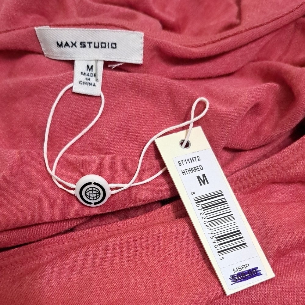 NWT Max Studio red Tie Front Relaxed Blouse, $68.00 - Picture 2 of 4